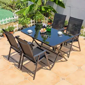 Summer Time Portable Tropical Furniture Set Garden Folding Outdoor Umbrella Table And 6 Chairs