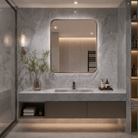 Panneau mural WYRAX en PVC effet marbre Carrara gris clair 3,2 mm, haute brillance, résistant à l'humidité, pour salle de bain d'hôtel, 1220x2440 mm