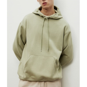 Sweat-shirt polaire mi-lourd à capuche coupe classique manches longues longueur normale vert pistache brodé pour homme - Product Image 1