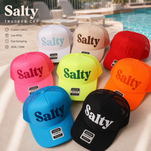 Gorras Trucker Dymf OEM Personalizadas para Vacaciones de Verano, Estilo A-Frame de 5 Paneles, con Espuma, Impresión 3D Puff, Malla Sólida de Neón - Product Image 1