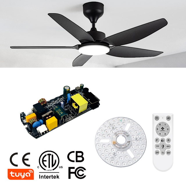 CE CB ETL Full Voltage 100-265V BLDC Ceiling Fan Controller Kits for DC24V Motor Led Module with RF433 Remote 2.4G APP Tuya APP