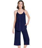 Pyjama d'été 2 pièces en viscose de bambou uni, prêt à expédier, pour femme, avec débardeur à poches et pantalon capri, respirant et doux