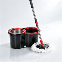 Ensemble seau et serpillière rotative en microfibre inoxydable à double compartiment pour séparation eaux usées et claires, essorage mains libres et rotation à 360°