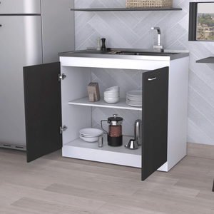 Armoire de cuisine rectangulaire à 2 portes en noyer foncé avec espace de rangement pour l'organisation de la cuisine - Product Image 2