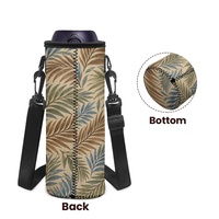 Porte-bouteille d'eau réutilisable avec imprimé botanique tropical en feuilles de noix de coco, sangle réglable à porter en bandoulière