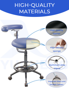 Tabouret dentaire ergonomique réglable pour infirmière avec accoudoir rotatif à 360 degrés et repose-pieds, en cuir PU pour clinique - Product Image 6