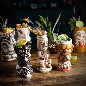 Cocktail Drinkware for Tiki Bar Sublimation Hawaii Easter Island Tiki Mug Reusable Creative Funny Cups Ceramic Beer Cup