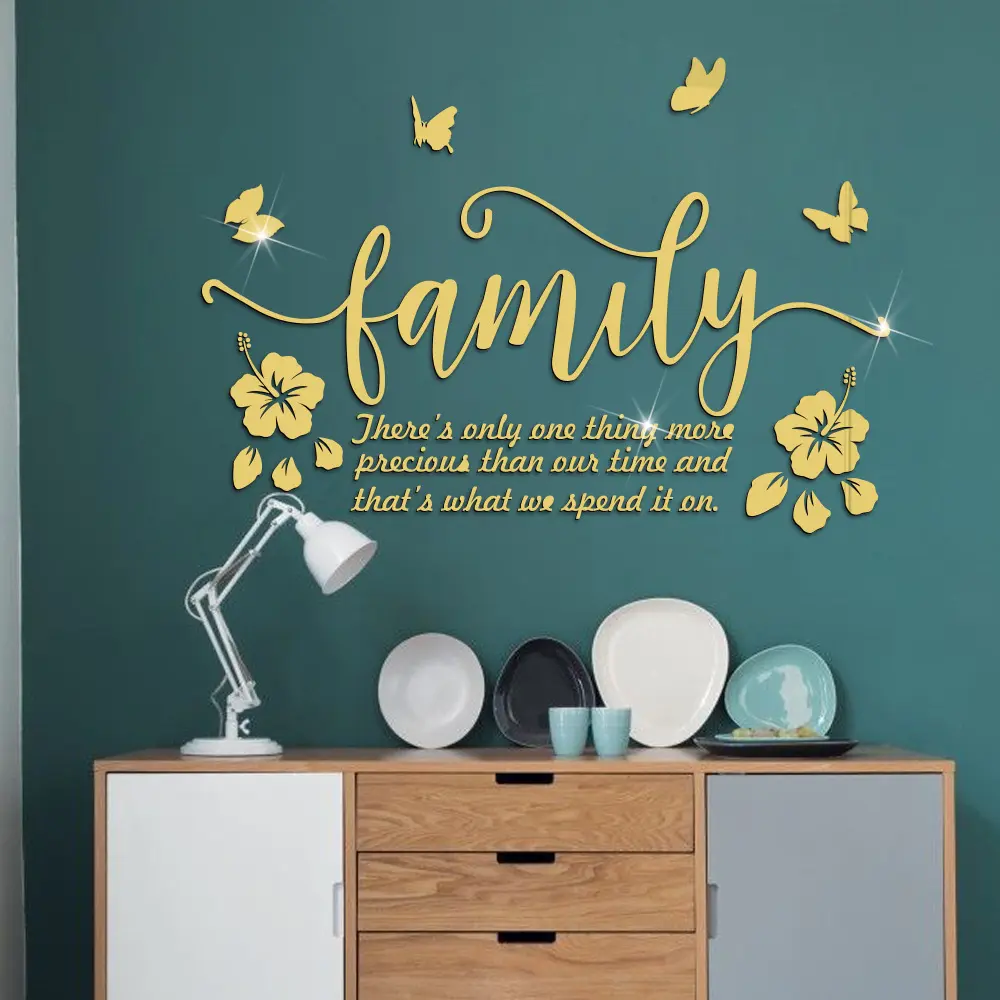 Beauty Wall Decor Stickers Motivational Removable Acrylic Family Letter Quotes DIY Family Butterfly Mirror Stickers for Home