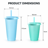 Gobelets en plastique PP réutilisables transparents de couleur arc-en-ciel pour le camping avec couvercle et paille - Sans BPA et écologiques