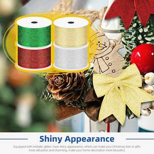 Free Sample Factory Decorative Corduroy Shiny Silver <b>Red</b> Gold Foil <b>Glitter</b> Customizable Satin Ribbon - Product Image 5