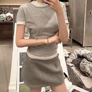 UZ414 Women's Casual Short <b>Sleeve</b> T-Shirt Slim Fit Base Shirt with New Letter Double Collar Anti-Pilling Knitted Design - Product Image 3