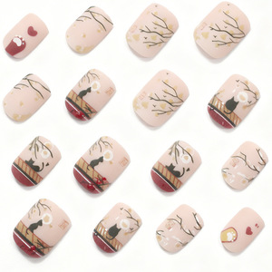 Lot de 24 faux ongles courts carrés à presser pour l'automne et l'hiver, motif chat noir mignon et branche, pour le commerce international transfrontalier - Product Image 3
