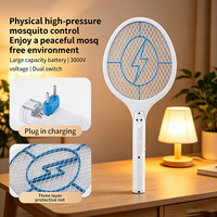 Raquette anti-moustiques électrique haute tension, rechargeable, avec filet à 3 couches pour usage domestique