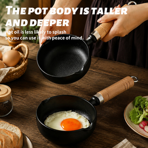 Wholesale Cast Iron Small Frying <b>Pan</b> Mini Skillet Wooden Handle Deep Design Anti-Splash for Home Restaurant Hotel Kitchen - Product Image 4