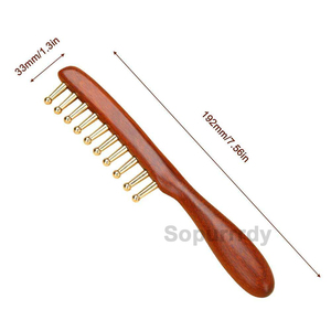 Brosse à cheveux personnalisée avec logo, en laiton naturel et bois, peigne de massage, peigne démêlant doux, outil de massage de la tête, ensemble cadeau anti-nœuds - Product Image 2