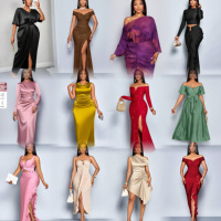 Jupe crayon en satin élégante et formelle pour femme, collection été 2027, avec logo personnalisé, col en V et détail volanté, idéale pour le bureau (vente en gros)