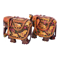 Panneaux muraux décoratifs en bois poli, forme irrégulière, 5 pouces, motif paire d'éléphants peints, artisanat traditionnel en bois, faits à la main