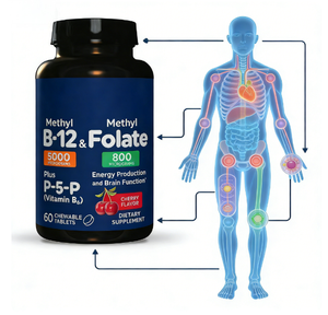Comprimés à croquer de méthylcobalamine 5000 mcg et de folate 800 mcg |   avec P-5-P |   Saveur cerise pour l'énergie et <span class=keywords><strong>le</strong></span> bien-être cérébral - Product Image 4
