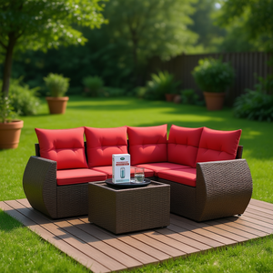 Brown Poly <b>Rattan</b> Garden <b>Sofa</b> Set With Cushions 5 Piece Outdoor Furniture Contemporary Design - Product Image 2