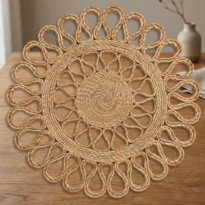Tapis en jute naturel fait main, tressé, motif géométrique moderne, lavable, avec envers en caoutchouc, pour chambre à coucher - Product Image 4