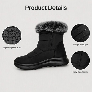 Bottes <span class=keywords><strong>de</strong></span> <span class=keywords><strong>neige</strong></span> <span class=keywords><strong>de</strong></span> luxe ultra-légères à semelle en PU pour femmes, bottines d'hiver imperméables avec fermeture éclair latérale et doublure en fausse fourrure, chaussures résistantes à la pluie - Product Image 2