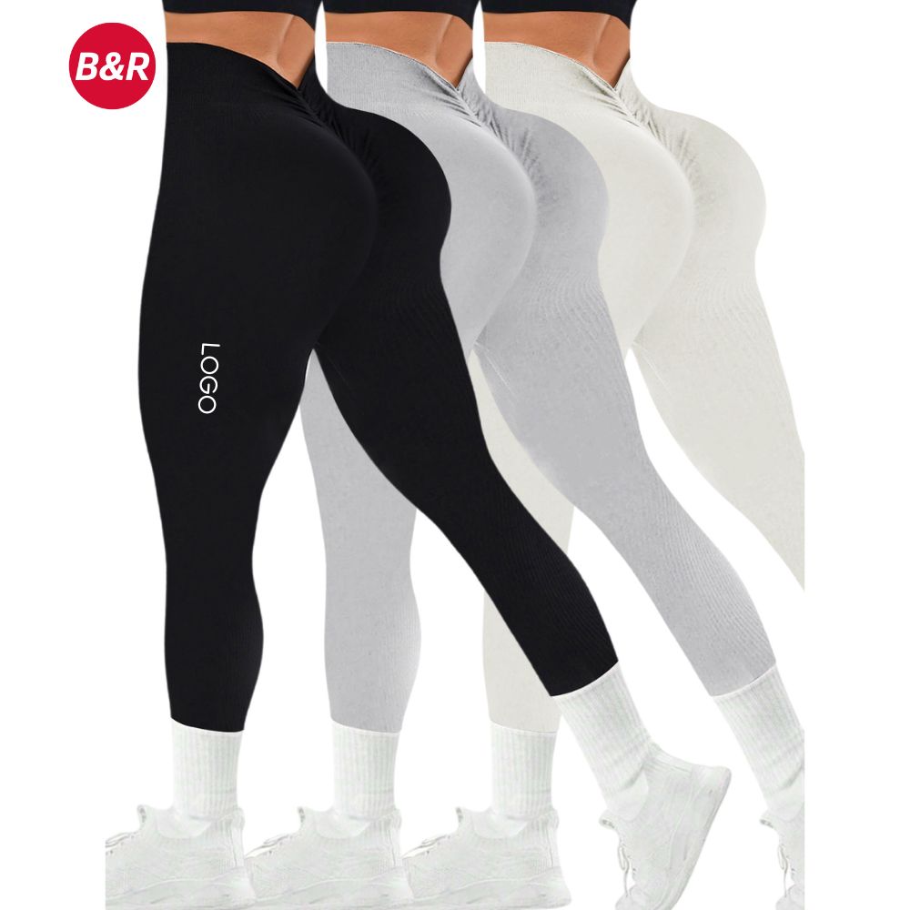 V Waist High Waisted Seamless Yoga Pants for Women Slim Fit Ribbed Long Leggings Butt Lift Quick Dry Workout Tights