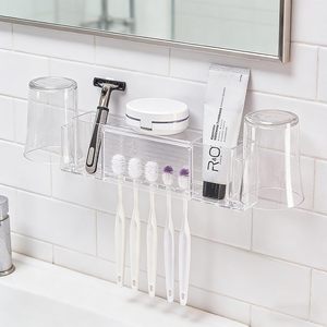Suporte Para Escova De Dentes Portable Toothbrush Tooth Brush <b>Holder</b> With <b>Toothpaste</b> Dispenser Cups Wall Mounted - Product Image 3