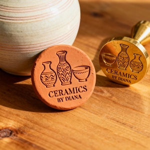 Customized Ceramic Stamps <b>Tool</b> Free Assembly Twisted Together Wooden Handle Ceramic Shape Clay Brass Stamp - Product Image 1