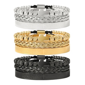 Di lusso 4 Pz/set degli uomini Oro Corona Braccialetto Numeri Romani Inciso Braccialetto CZ Corona Intrecciato Macrame Del Braccialetto - Product Image 4