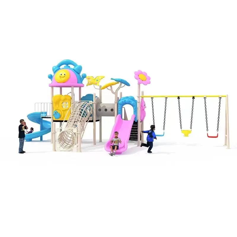 Corrediça plástica com balanços para o campo de jogos das crianças do parque de jogos combinado do fabricante ao ar livre