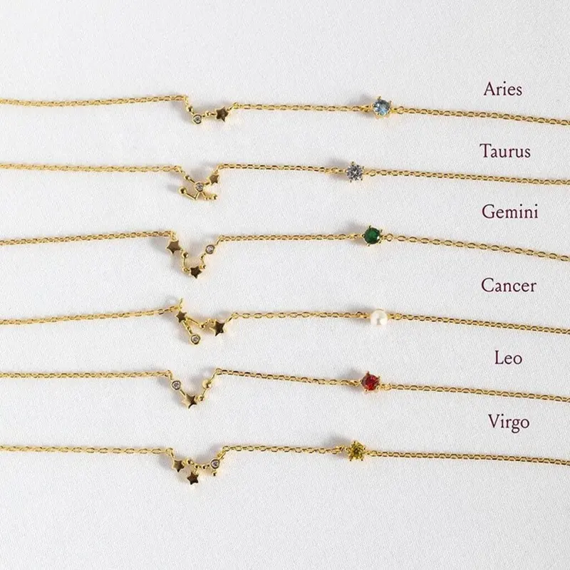 Mecylife Zirkoon Zodiac Ketting 18K Goud Vrouwen Sierlijke Ketting Gepersonaliseerde Verjaardag Familie Cadeau Geboortesteen Ketting