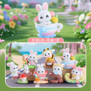 Vente en gros de petites figurines de lapin secret avec des fleurs, décoration mignonne pour filles, artisanat en résine créatif, décoration, boîte mystère à l'aveugle, jouets d'exposition - Product Image 6