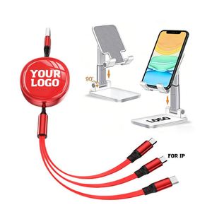 Câble de charge USB rétractable 3-en-1 en nylon tressé 1,2 m 100W TPE avec logo OEM pour téléphone/Type-C/Android - Product Image 1