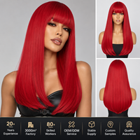 SUKRI Perruque rouge longue et droite avec frange pour femme, aspect naturel, cheveux synthétiques résistants à la chaleur, pour usage quotidien, fête, cosplay, 22 pouces