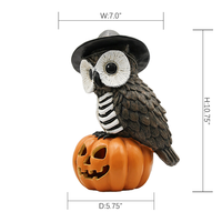 Statua in Resina di Halloween con Gufo Scheletro, Cappello da Strega e Zucca con Luce LED, Stile Animale, Intaglio in Legno, Decorazione per la Casa