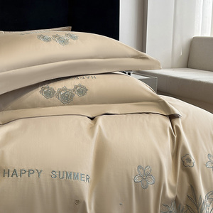 ชุดเครื่องนอนผ้าฝ้ายเนื้อละเอียดปักลายสี่ชิ้น สไตล์หรูหราเบาๆ - Product Image 2