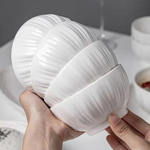 白いセラミックボウルパンプキンエンボス磁器ライスボウルキッチンパーティーホテルレストラン - Product Image 2