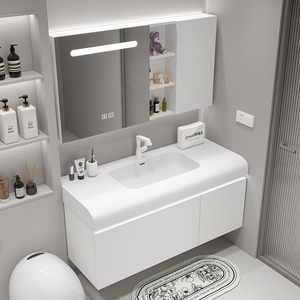 Vanità bianca a prezzi accessibili su misura del <span class=keywords><strong>bagno</strong></span> con specchio in legno armadi da <span class=keywords><strong>bagno</strong></span> lavabo - Product Image 2