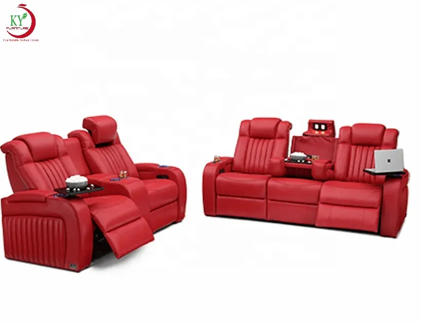 JKY Furniture nyaman multifungsi bioskop teater Rumah kursi dudukan Sofa kursi dengan pemegang cangkir dan meja baki