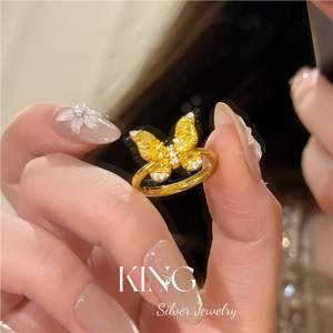 Anillo de Mariposa King Silver Jewelry, Plata de Ley S925, Chapado en Oro, con Incrustaciones, para Uso Diario de Mujeres - Product Image 2