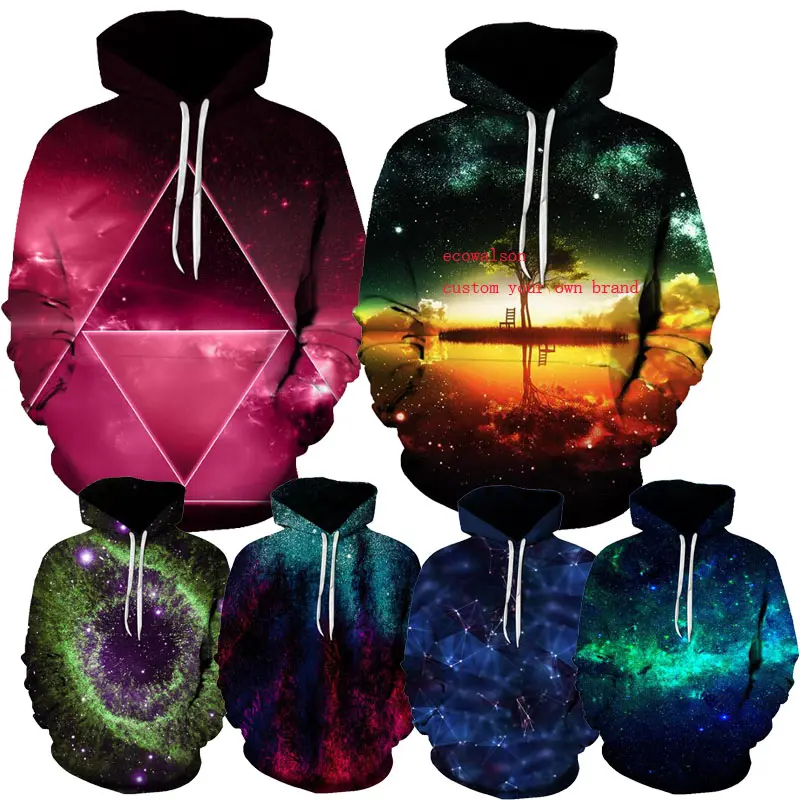 ecowalson sky Hoodies 3D print Space Galaxy Sweatshirt Autumn And Winter Unisex clothing pullover large sizes hoodie Men