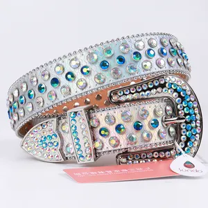 Ceintures pour femmes Sundo Bling Bling, style vintage, boucle en alliage, cuir de vache, design diamant, cristaux, strass - Product Image 2