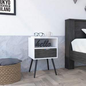 DB Smart Nightstand Fugaz Cajón individual con estante abierto Acabado en roble ahumado/blanco Diseño de lujo moderno Material de mármol ensamblado - Product Image 1
