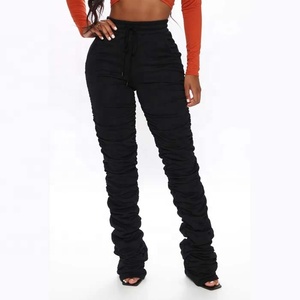 Women's Stacked Jogger Pants Mid Waist <b>Classic</b> Wide Leg Ruched Fleece Breathable Quick Dry Drawstring Closure Casual Pockets - Product Image 2