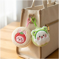 Porte-monnaie en peluche moelleux Kawaii, motif animal mignon (Fraise, Lapin, Grenouille), avec fermeture éclair, porte-clés, breloque de sac, pochette personnalisable avec logo pour filles