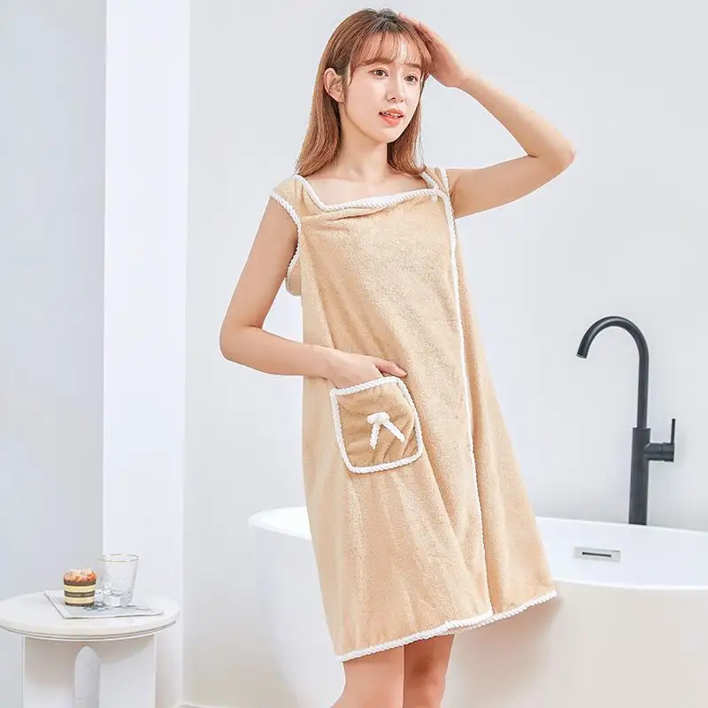 Microfiber Girls Spa Bath Towel Dress Wrapped With Pockets Shower Dress Custom Logo