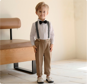 Completo da Bambino Stile Britannico con Bretelle, Camicia Casual e Blazer, Abbigliamento Formale Primaverile ed Estivo - Product Image 1