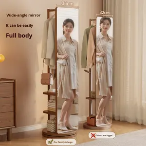 مرآة خشبية كاملة الطول دوارة ومتحركة مع مساحة تخزين، تصميم بسيط وعصري للاستخدام في غرفة النوم - Product Image 5