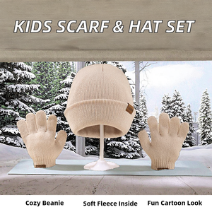 ชุดผ้าพันคอและหมวกเด็กพิมพ์ลายการ์ตูน 2 ชิ้น สำหรับเด็กชายและเด็กหญิง ผ้าฟลีซบุขนอุ่นสำหรับฤดูหนาว หมวกไหมพรมถัก ผ้าพันคอแบบอินฟินิตี้ - Product Image 2