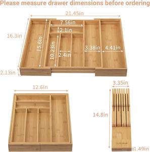 Organizador de cubiertos de bambú para cajón, soporte expandible para utensilios de cocina, bandeja para cubiertos, organizador de vajilla, divisor de almacenamiento - Product Image 2